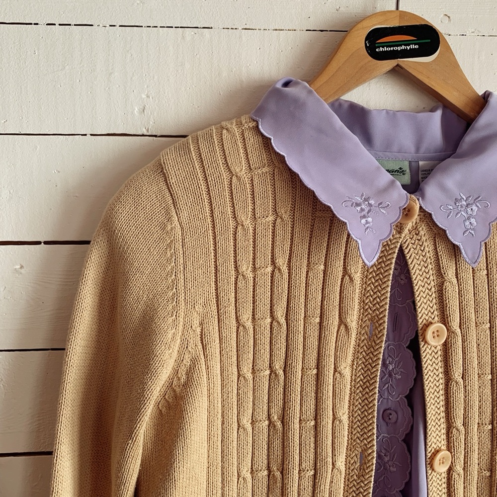 Butter yellow Cable-Front Button Cardigan - Picture 3 of 3